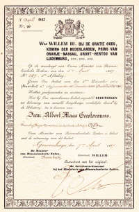 Koninklijke oorkonde mbt verlenen ereteken aan Jean Albert MG (1867-04-07)